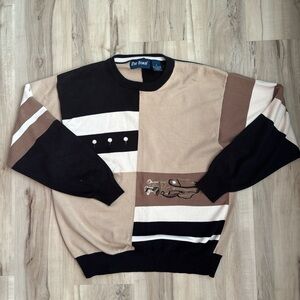 Men's Colorblock Crewneck Sweater - Black and Tan
